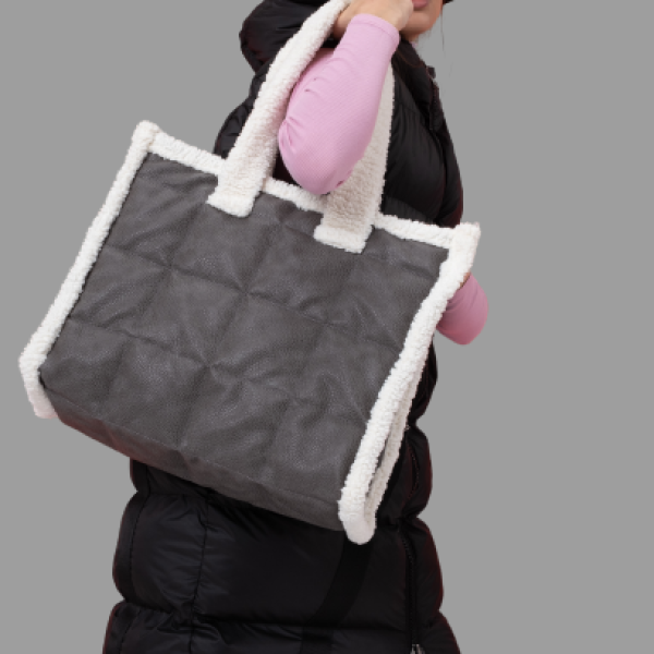 Omuz Çantası Gri Suni Deri